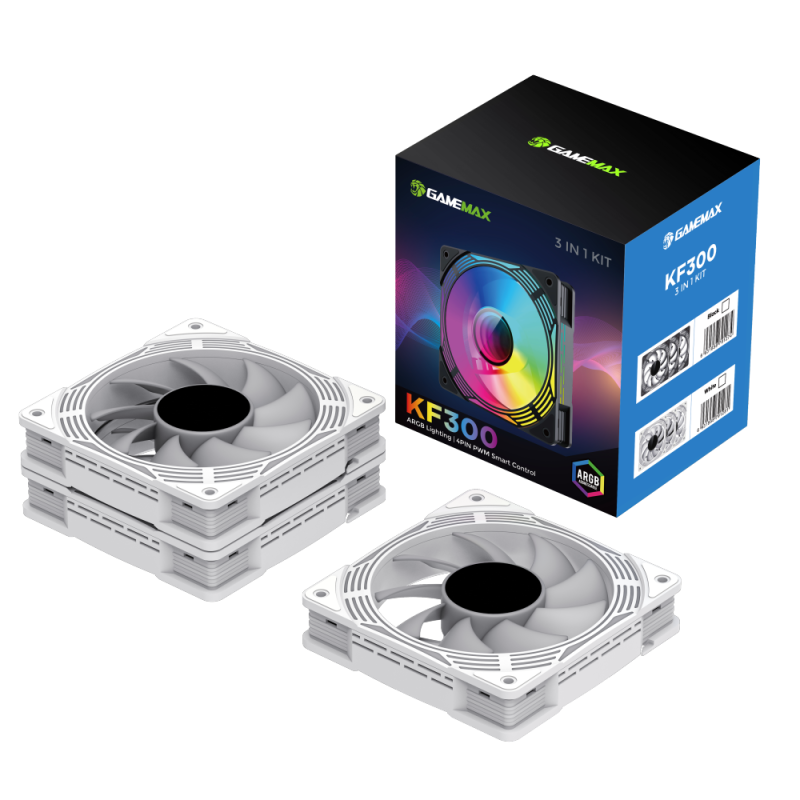 GameMax KF300 120mm Fan 3in1 Kit - White GameMax KF300 120mm Fan 3in1 Kit - White